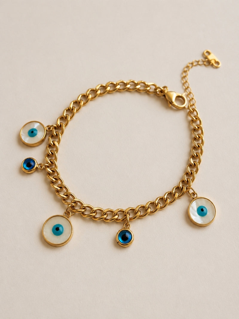 Evil Eye Charm Gold Bracelet | Adjustable Waterproof Jewelry