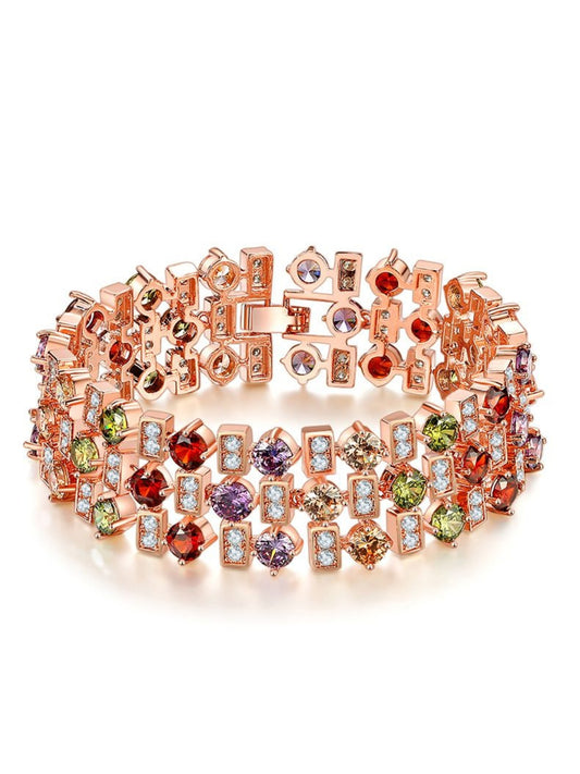 Jewel Tone Multi-Row Link Bracelet, 18K Rose Gold-Plated
