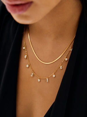 Gold-Plated Layered Necklace Set with Crystal Charms