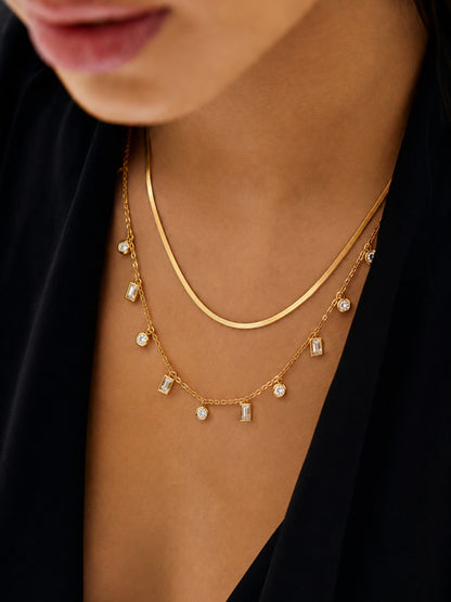 Gold-Plated Layered Necklace Set with Crystal Charms