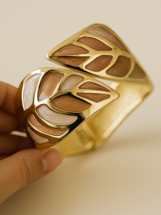Leaf Enamel Broad Bracelet | 18kt Gold Plated, Anti-Tarnish Jewelry
