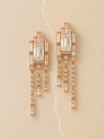 Art Deco Radiant-Cut Fringe Drop Earrings, 18K Rose Gold-Plated