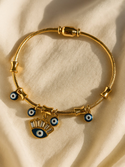Evil Eye Charms Magnetic Cuff – 18K Gold Plated, Anti-Tarnish Bracelet