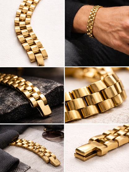 Gold Watch Strap Style Bracelet for Men – 18K Gold Plated
