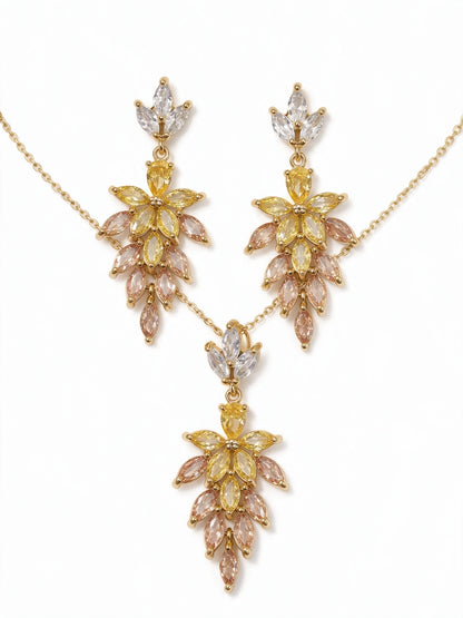 Felce Golden Leaf Cascade Necklace & Earring Set, 18K Gold-Plated