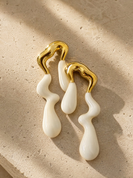 White Thunder Drip Earrings | 18K Gold Plated Anti-Tarnish