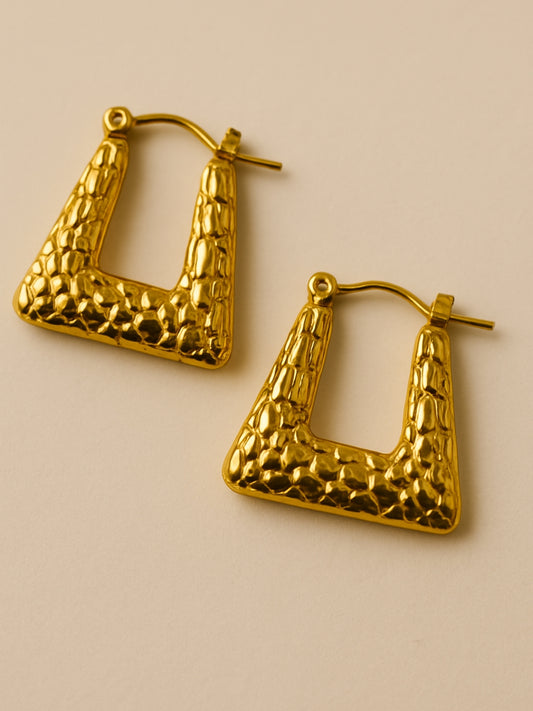 Triangle Handbeaten Gold Hoops – Anti Tarnish Everyday Earrings