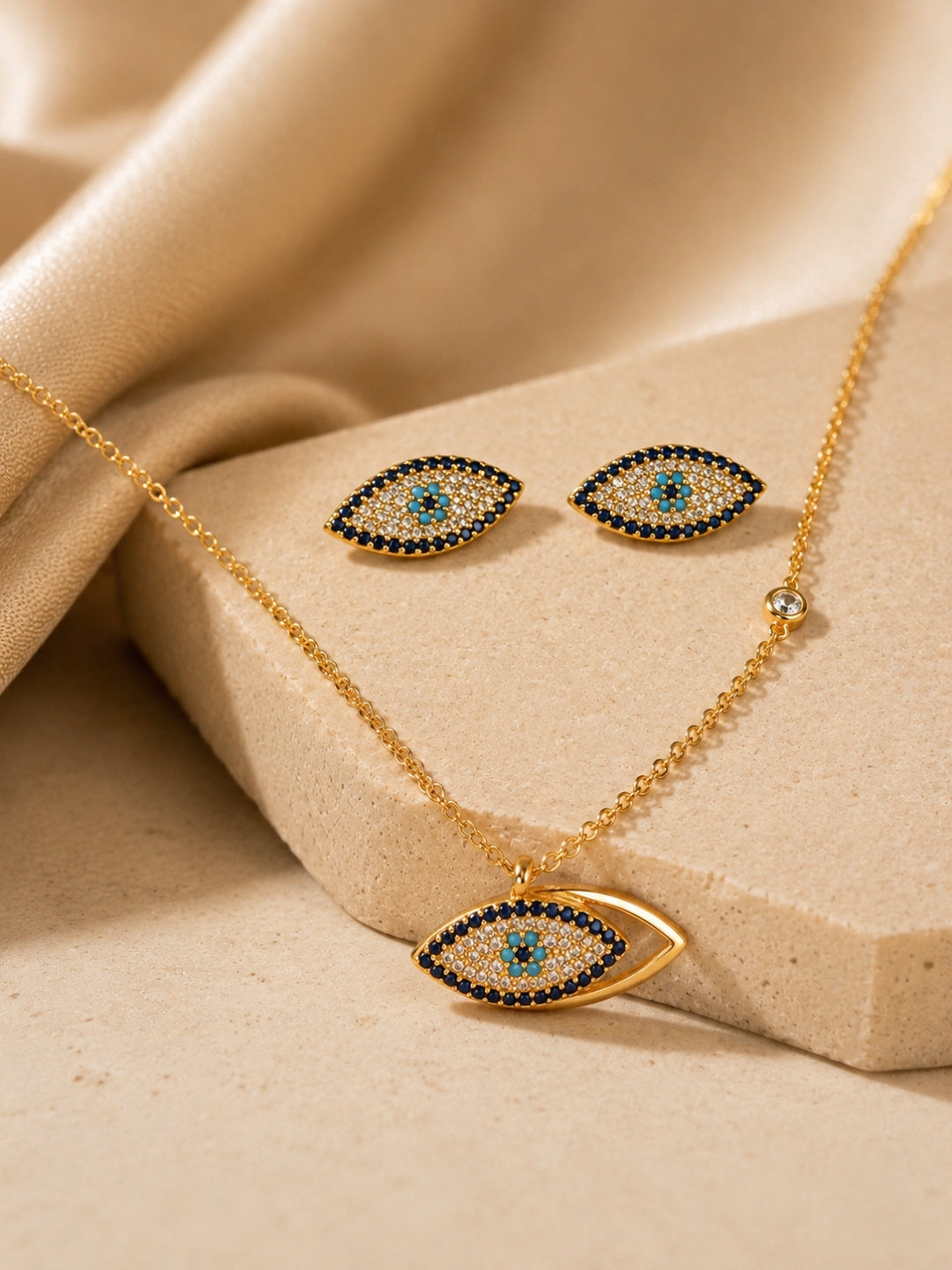 Talismano Evil Eye Necklace & Earring Set, 18K Gold-Plated