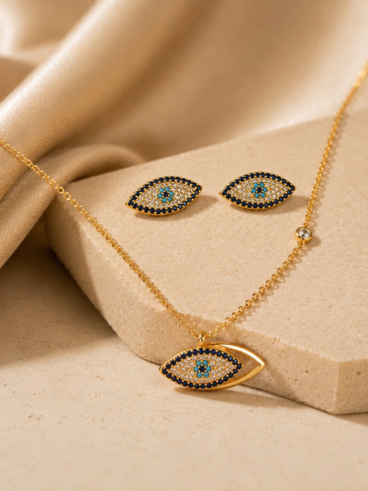 Talismano Evil Eye Necklace & Earring Set, 18K Gold-Plated