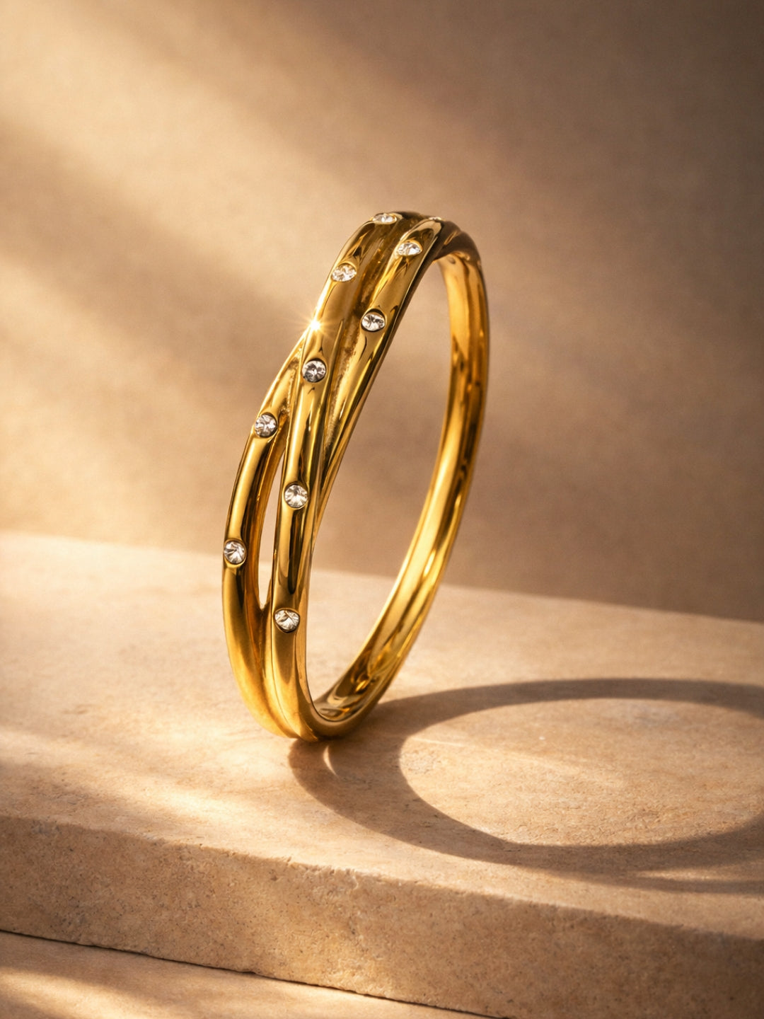 Spiral Studded Gold Cuff Bracelet with CZ | Anti-Tarnish