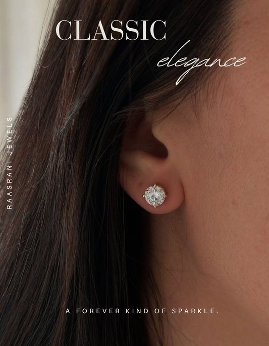 Gold-Plated Solitaire Big Stone Stud Earrings – Stainless Steel, Premium AD Stone, Hypoallergenic