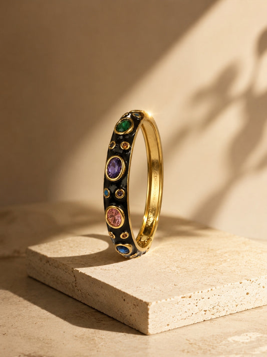 Nocturne Gemstone Bangle, 18K Gold-Plated