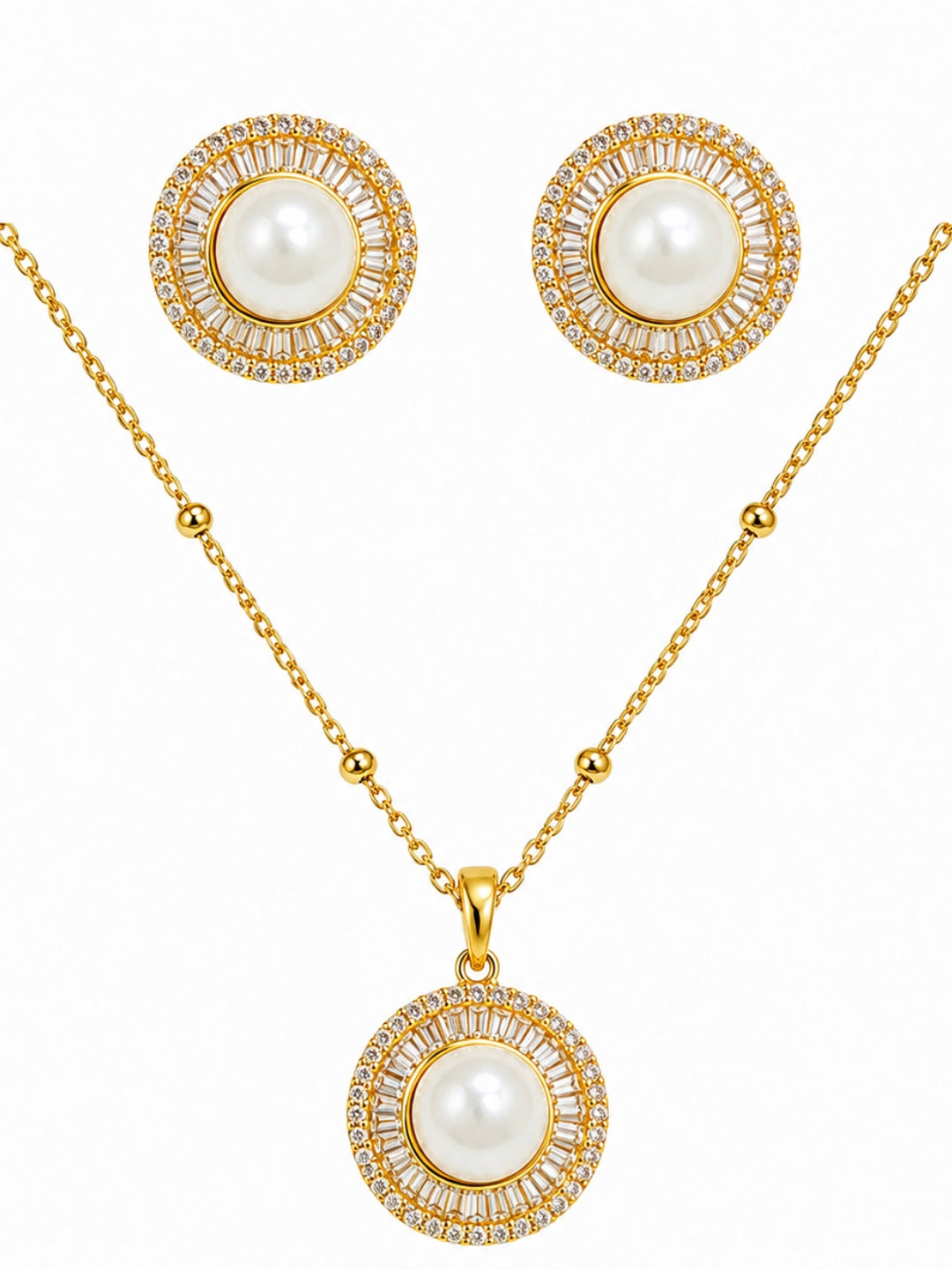 Perlina Pearl Medallion Necklace & Stud Earring Set, 18K Gold-Plated