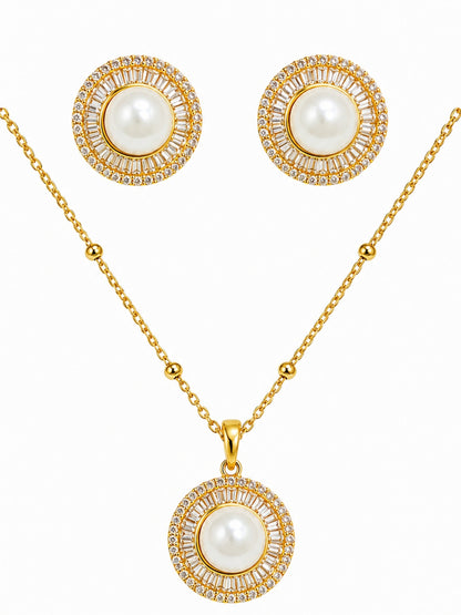 Perlina Pearl Medallion Necklace & Stud Earring Set, 18K Gold-Plated