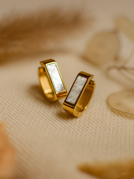 Luxe 18K Gold MOP Square Hoop Earrings – Anti-Tarnish & Water Resistant