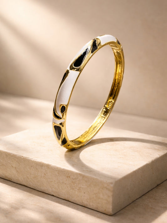 White & Black Enamel CZ Gold Plated Designer Bangle for Women