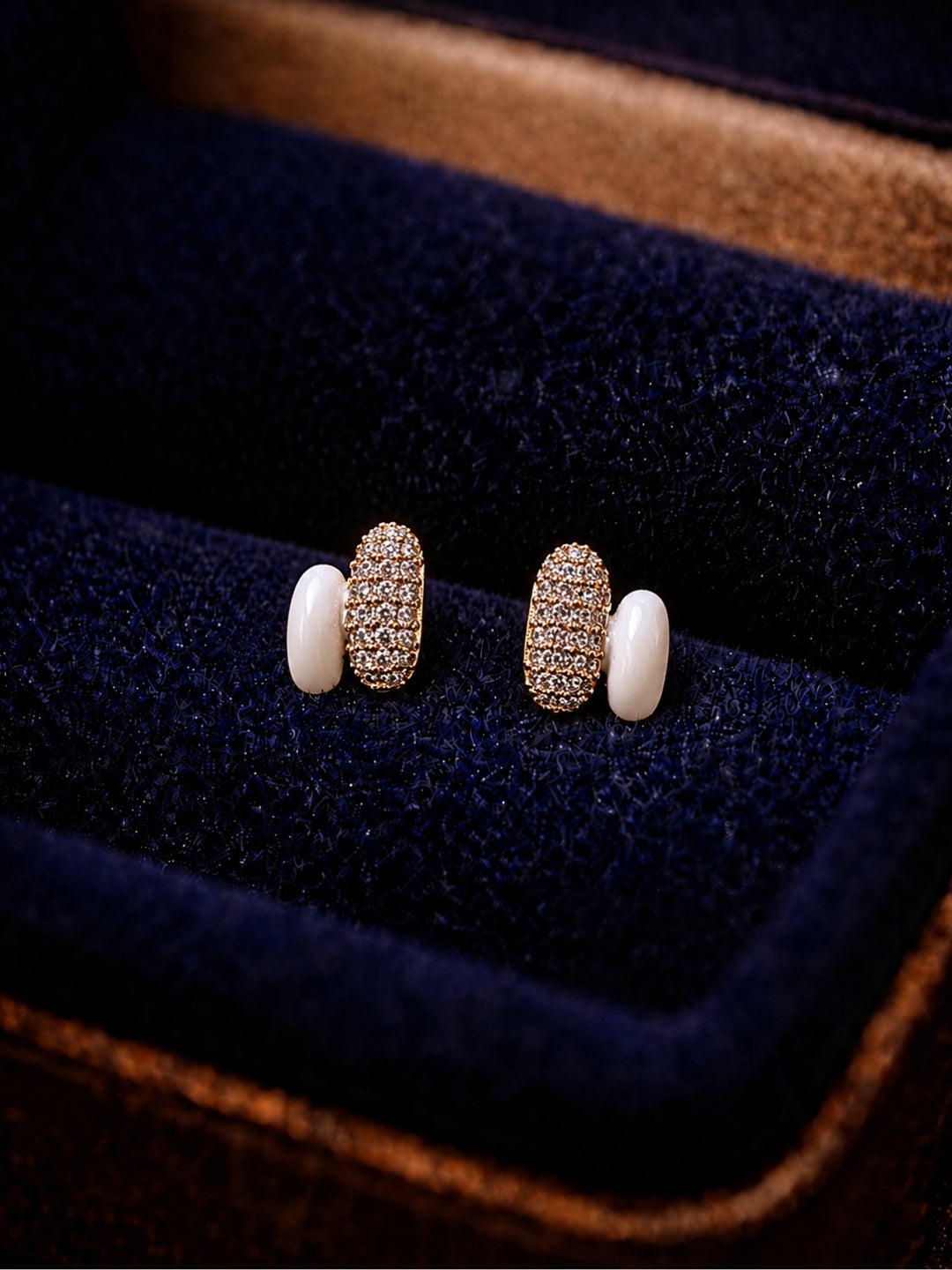 White Enamel CZ Nano Stud Earrings in 18K Gold Plating