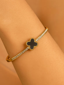 18K Gold Plated Clover Studded Bracelet, Anti-Tarnish Stainless Steel with Cubic Zirconia by RaasRani