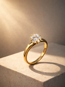 Big Stone Solitaire Ring – 18K Gold CZ Statement Ring