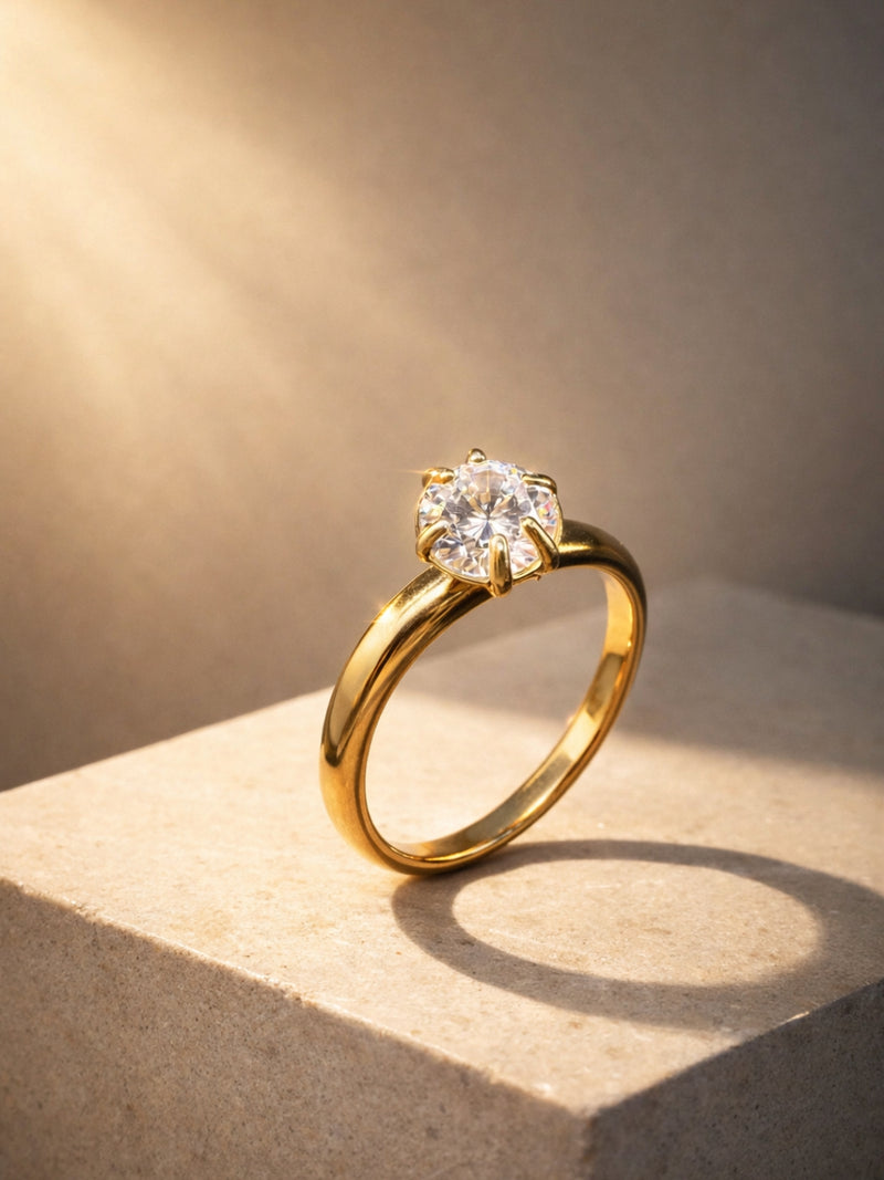 Big Stone Solitaire Ring – 18K Gold CZ Statement Ring