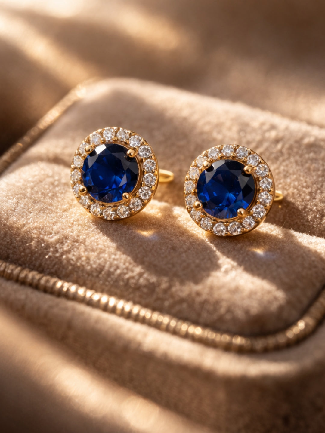 Blue CZ Stud Earrings – 18K Gold Plated Minimal Everyday Studs