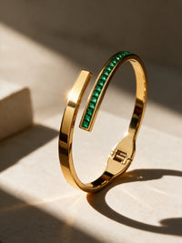 Emerald CZ Gold Plated Cuff Bracelet -18KT Gold Plated