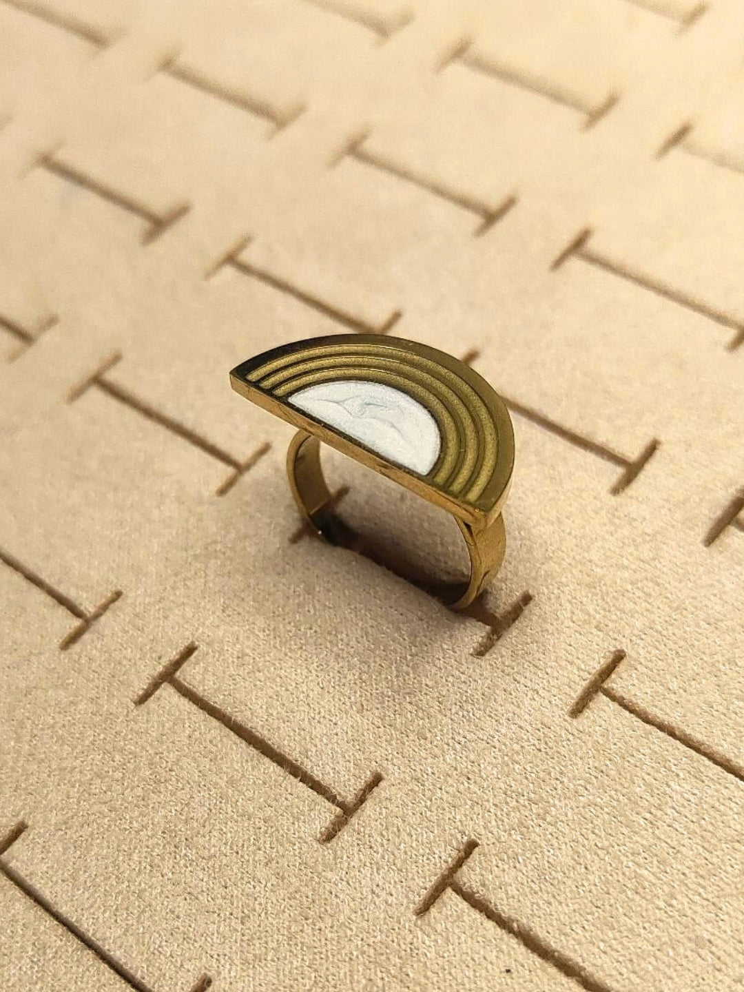 Adjustable Semi Circle MOP Statement Ring