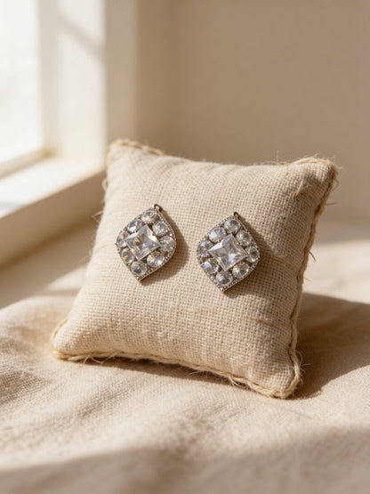 Designer Multi Stone CZ Stud Earrings – Rhodium Plated