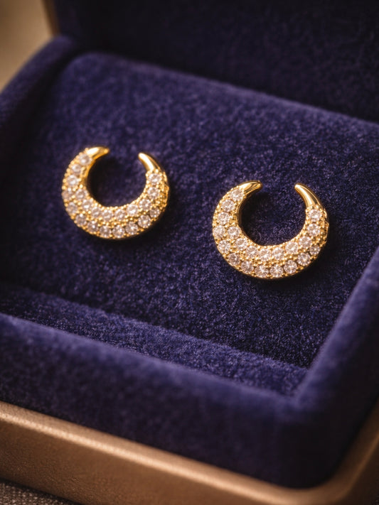 Moon Crescent CZ Stud Earrings in 18K Gold Plated Stainless Steel
