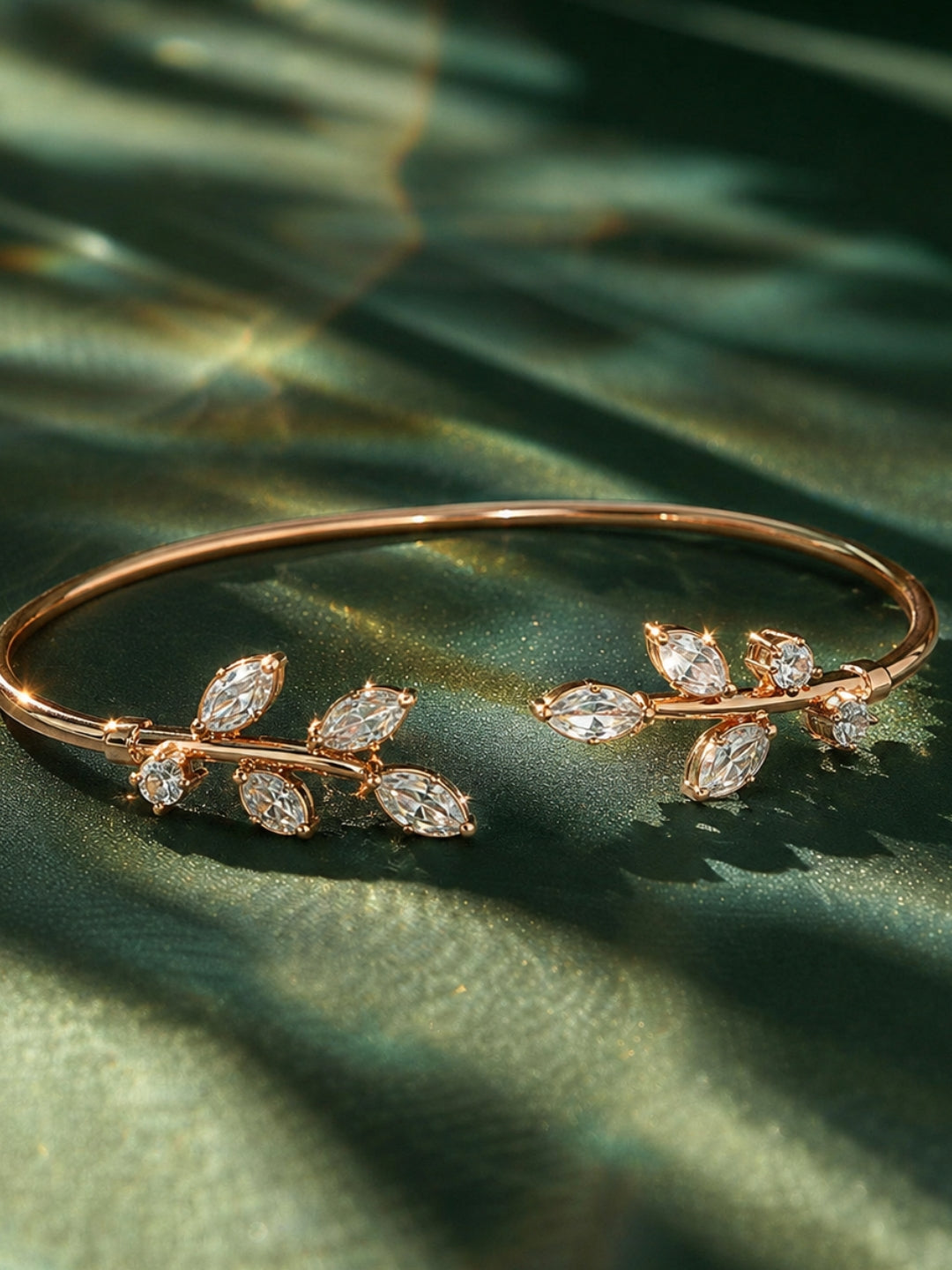 Rose Gold Vine Leaf Open Cuff Bracelet