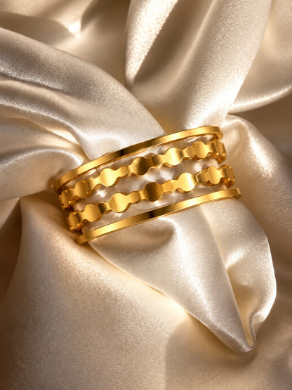 18K Gold Plated Disc Link Stacking Bangles Set | Stainless Steel