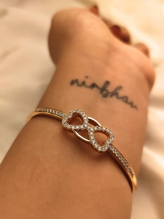 Endless Love Cuff – Twin Heart Infinity | Rose Gold AD Bracelet | 2'4–2'6 Fit