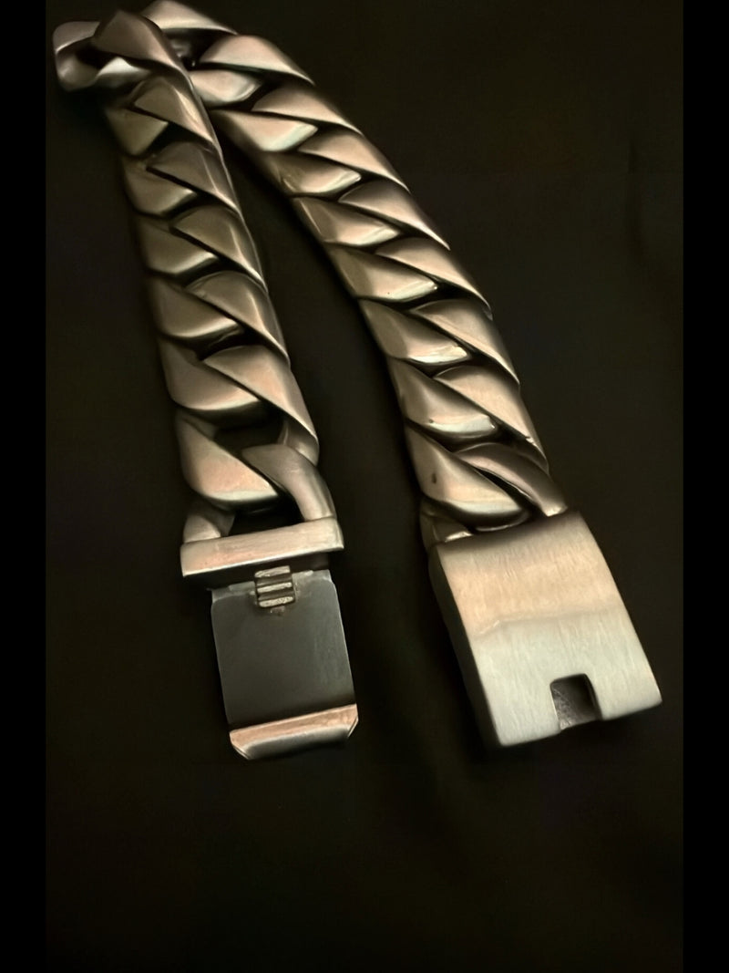 Matte Silver Chunky Cuban Bracelet for Men | Stainless Steel Rhodium