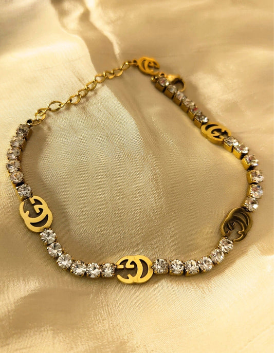 Brand inspired Fully Studded Chain Bracelet