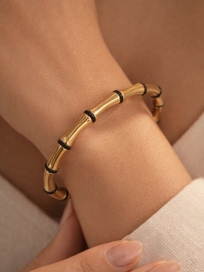 Gold Bamboo Striped Cuff Bracelet | Anti-Tarnish Stainless Steel