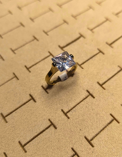 Classic Square Solitaire Ring – (Anti-Tarnish Gold)