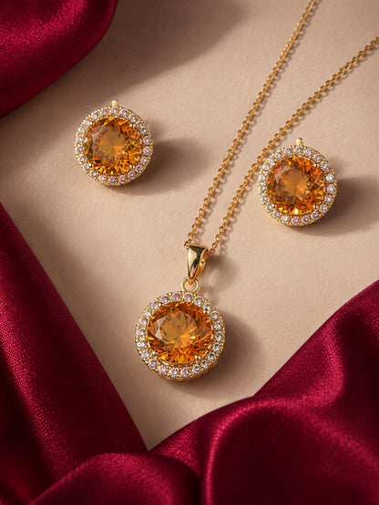 Margot Amber Crystal Halo Set — 18K Gold Plated with Austrian Crystal