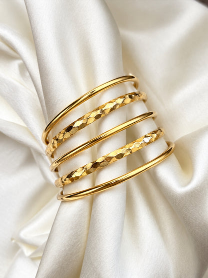 18K Gold Plated Hammered Stackable Bangle Set for Women