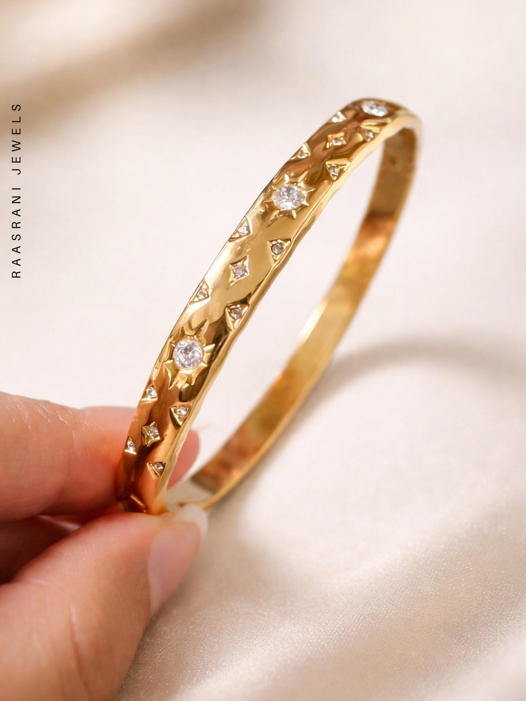 Celeste Texture Gold Bracelet with CZ | Anti-Tarnish Everyday Wear