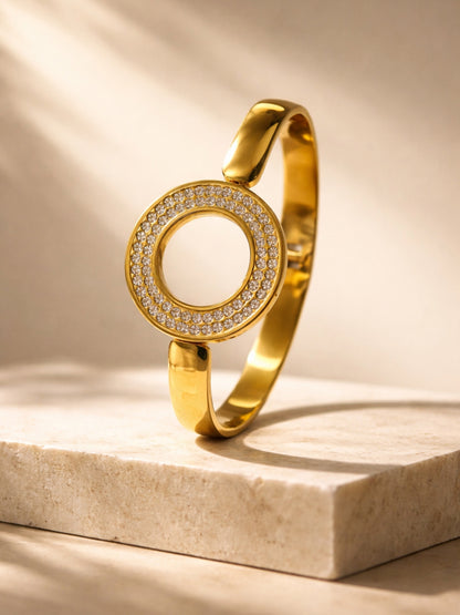 18K Gold Plated CZ Round Bangle Bracelet | Anti Tarnish