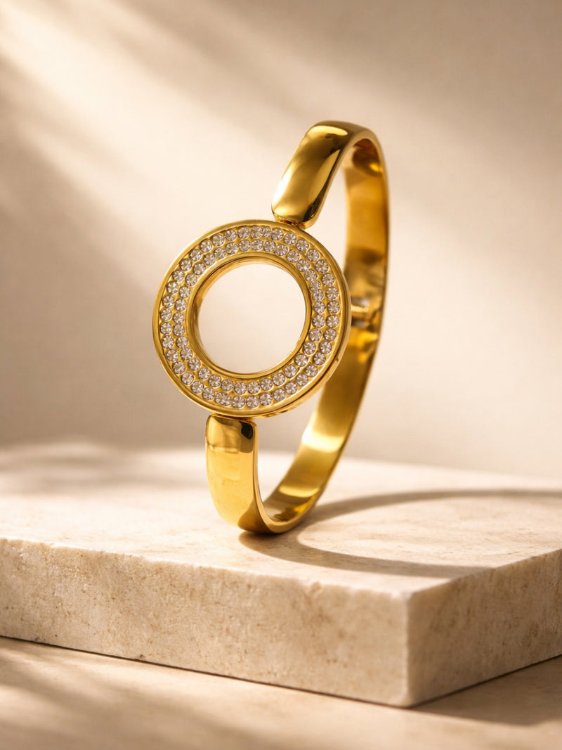 18K Gold Plated CZ Round Bangle Bracelet | Anti Tarnish