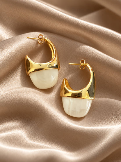 Beige Drop Hoop Earrings, 18K Gold Plated Anti-Tarnish by RaasRani