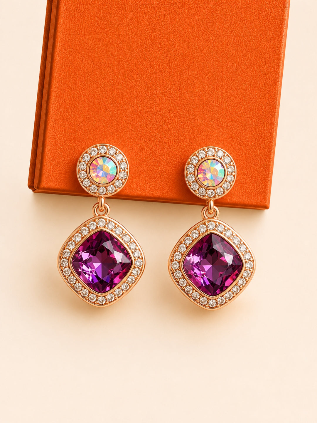 Orchid Halo Drop Earrings, 18K Rose Gold-Plated