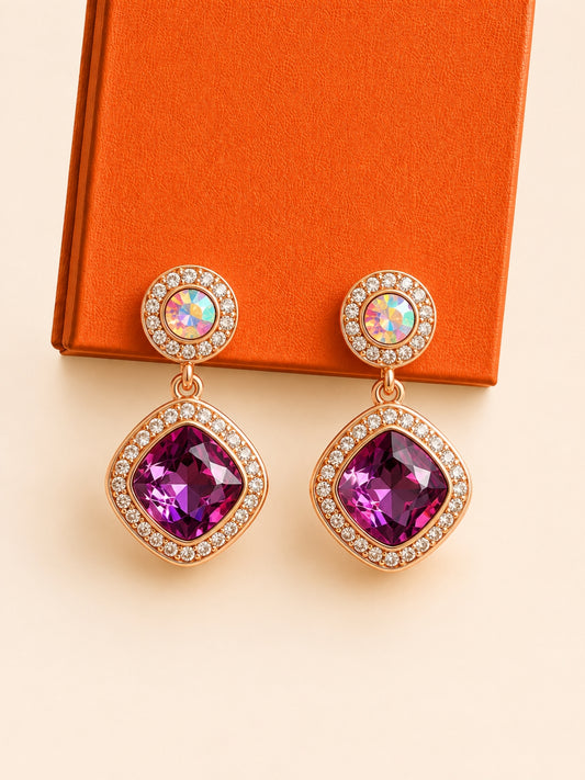 Orchid Halo Drop Earrings, 18K Rose Gold-Plated