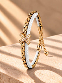 White Braided Double line Knot Band Cuff -18KT Gold Plated
