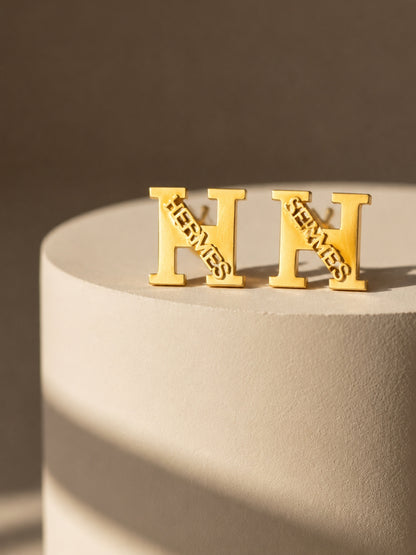 Gold H Monogram Statement Stud Earrings – Stainless Steel