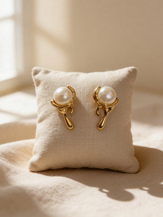 Pearl Melt Gold Stud Earrings – 18K Gold Plated Stainless Steel