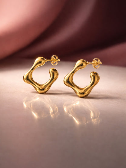 Geometric Gold Half Hoop Earrings – Anti Tarnish Everyday Hoops