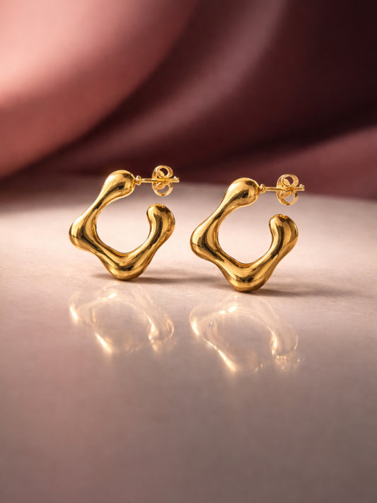 Geometric Gold Half Hoop Earrings – Anti Tarnish Everyday Hoops