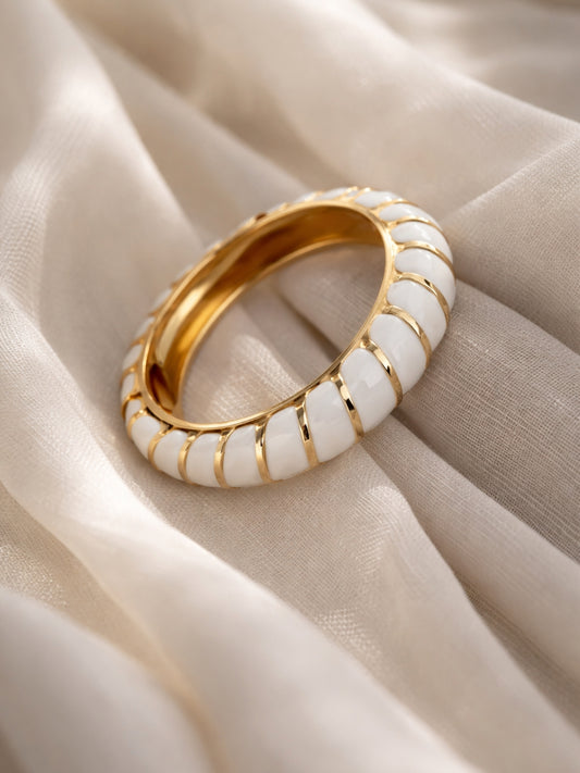 Ivory Diagonal Enamel Gold Bracelet | Anti-Tarnish Everyday Bangle